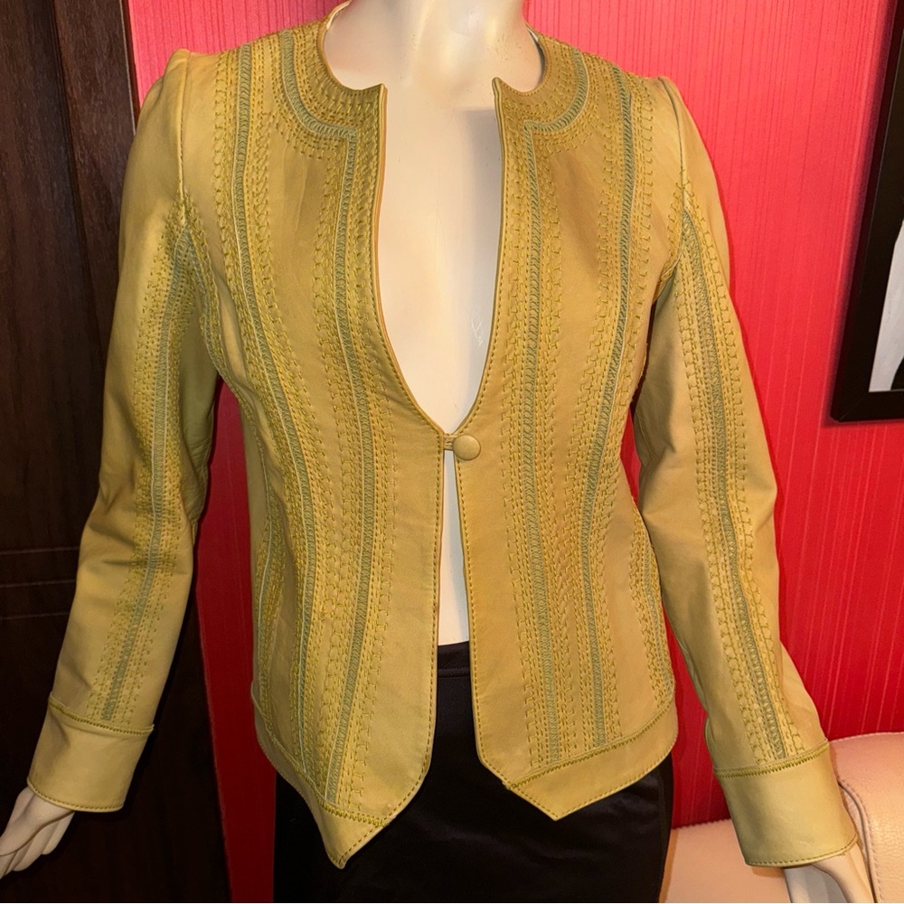 Chinese Belgium Design embroidered leather tailored jacket 4